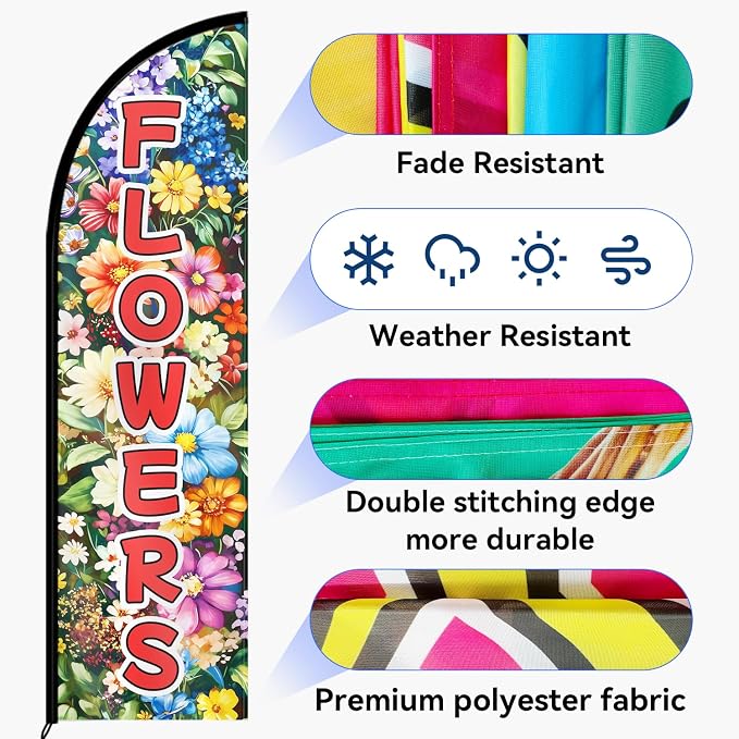 Flowers Feather Flag With Pole Kit, 8FT Double Sided Floral Advertising Swooper - Image 6
