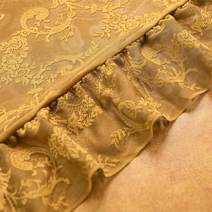 Deeprove Boho Gold Lace Sheer Curtains 84 inches Long 2 Panels Set - Image 5