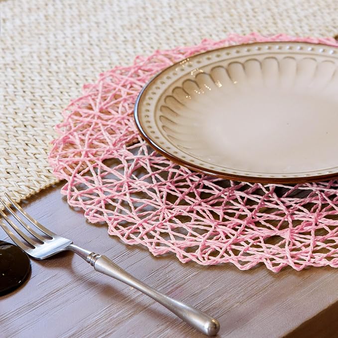 AHHFSMEI Paper Braided Round Placemats Set of 12 Natural Non-Slip Heat - Image 4