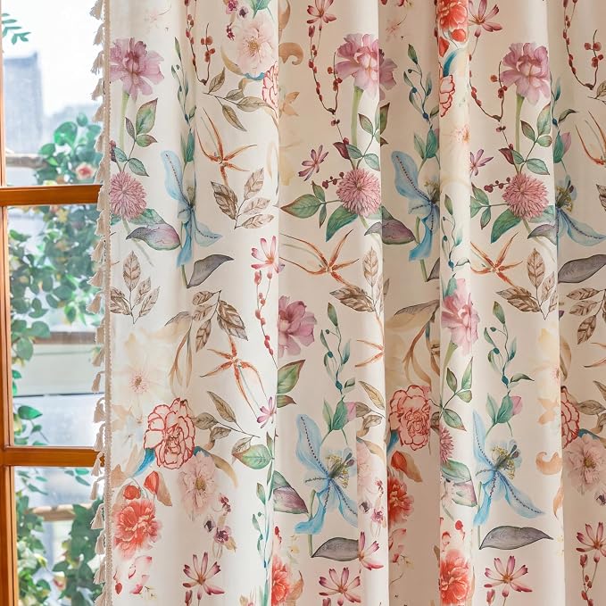 Floral Semi Sheer Rod Pocket Living Room 2 Panel Curtains 63 Inch Length | - Image 6