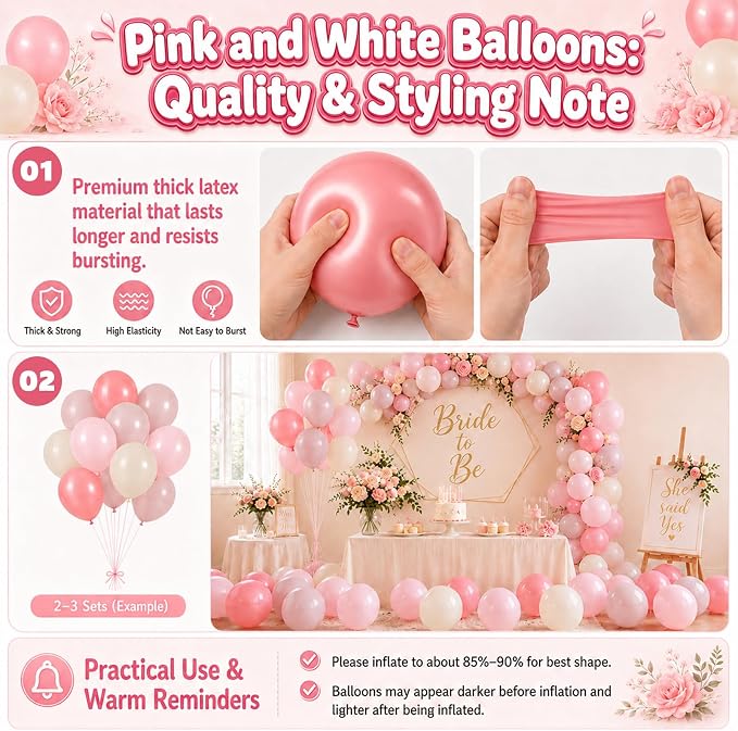 Dusty Pink Balloons, 12 Inch Boho Pastel Light Pink and White Balloons - Image 7