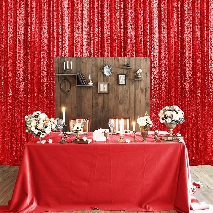 10×10FT Red Sequin Backdrop Curtain, Photography Backdrop Glitter Curtains - Image 2