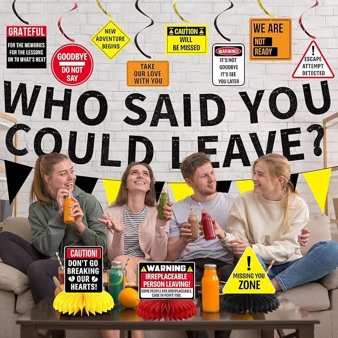 Roetyce Farewell Party Decorations, Caution Who Said You Could Leave Banner | - Image 5