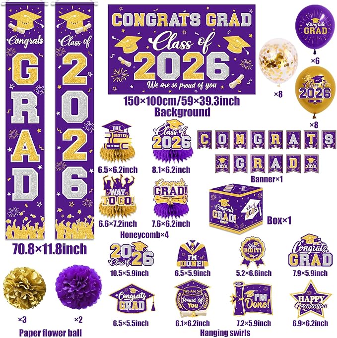 Graduation Decorations Class of 2026 Purple and Gold Graduation Decorations - Image 5
