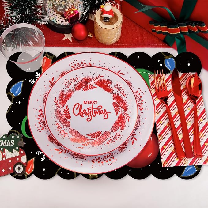 50PCS Merry Christmas Paper Placemats Disposable Xmas Winter Holiday Table Mats - Image 3
