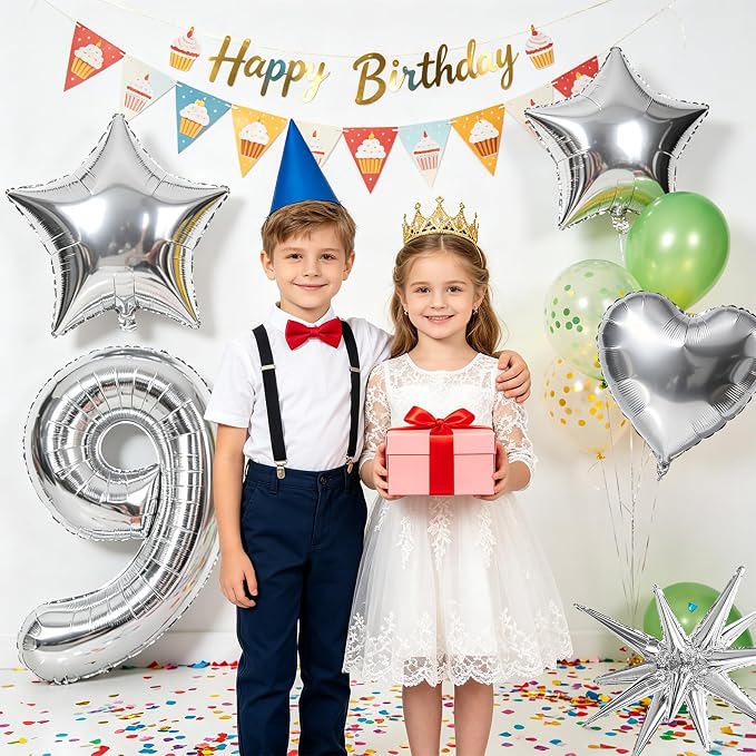 TONIFUL 9th Birthday Balloons Kit 40Inch Silver Large Number 9 Foil Balloon | - Image 5