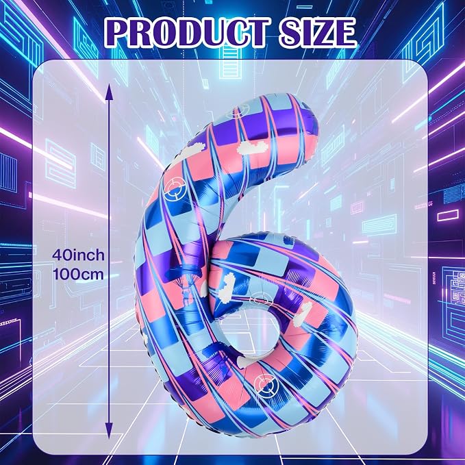 40 Inch Video Game Themed Number 6 Balloon, Birthday Party Decorations | Large - Image 2