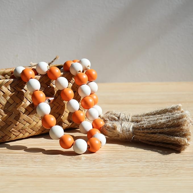 Meplait Wood Bead Garland, 39in Decorative Tassels Garland, Rustic Farmhouse - Image 5