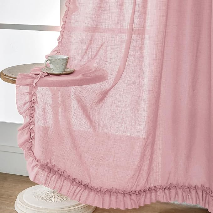 Blush Pink Linen Ruffled Curtains - Image 7