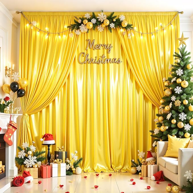 30x10ft Yellow Gold Glitter Backdrop Curtain - Image 4