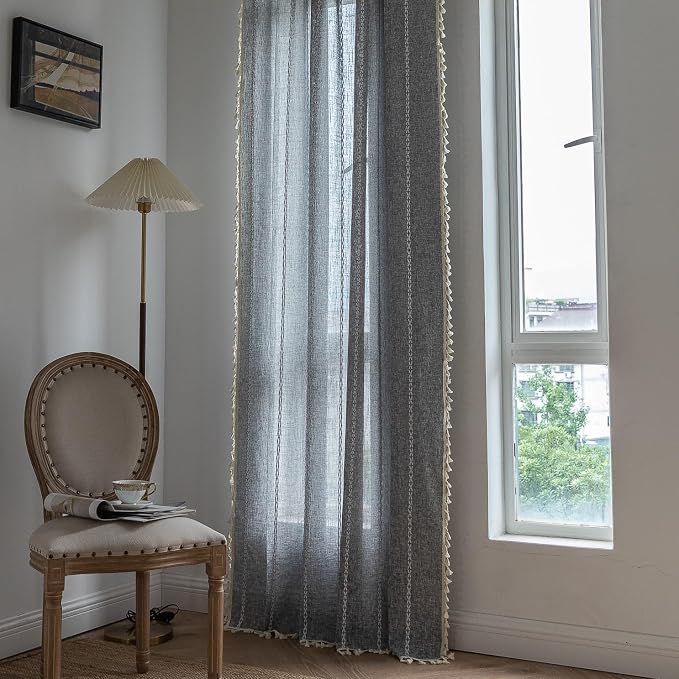 Sutuo Home Boho Curtains for Bedroom Dining Room Kitchen, Semi Blackout Linen - Image 5