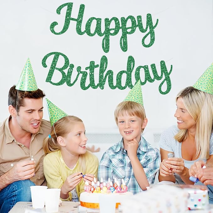 BEISHIDA Glitter Green Happy Birthday Banner Party Decoration NO DIY, 10Feet | - Image 4