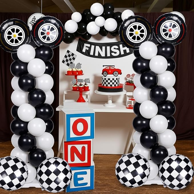 Skylety 2 Sets Race Car Balloon Column Stand Kit Adjustable Race Car Black - Image 7
