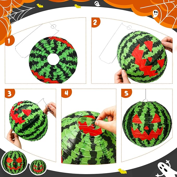 Baquler 12 Pcs Summer Halloween Paper Lanterns Decorations Watermelon Beach - Image 3