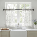 Sheer Kitchen Cafe Curtains Embroidered Leaf Pattern White 26x36 | Light by VISIONTEX