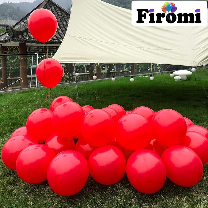 Firomi Matte Latex Red Balloons 12-inch 100 Pack | Thicken Big Helium Round Red - Image 3