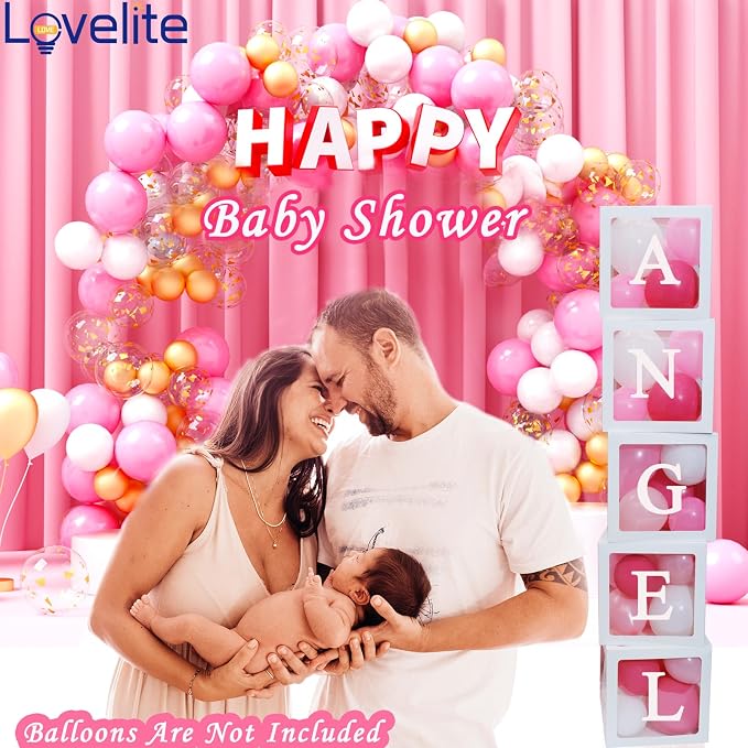 Baby Boxes with Letters, 5 Transparent Baby Shower Balloon Boxes with 78 - Image 2