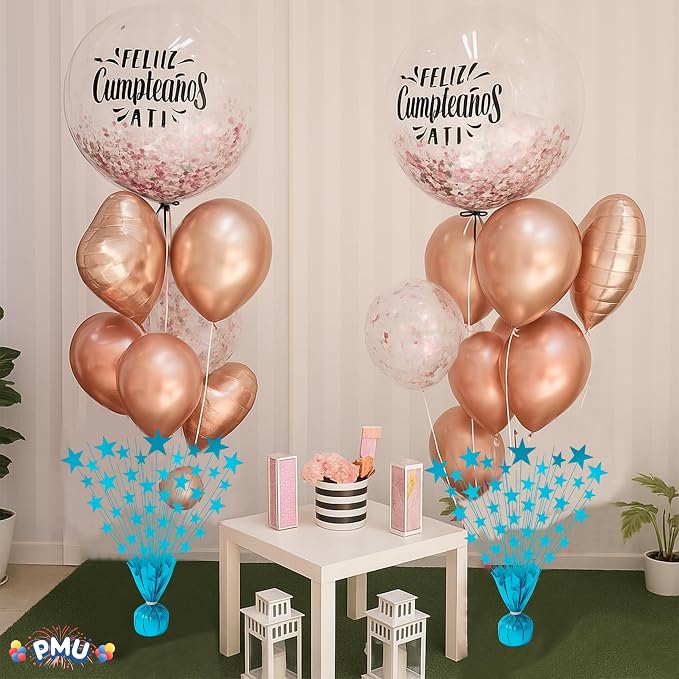 PMU 12 Pack Bursting Star Metallic Foil Spray Centerpiece- Turquoise Balloon - Image 6