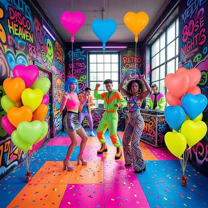 Neon Heart Balloons, 18 Inch Rainbow Heart Shape Foil Balloon - Image 6