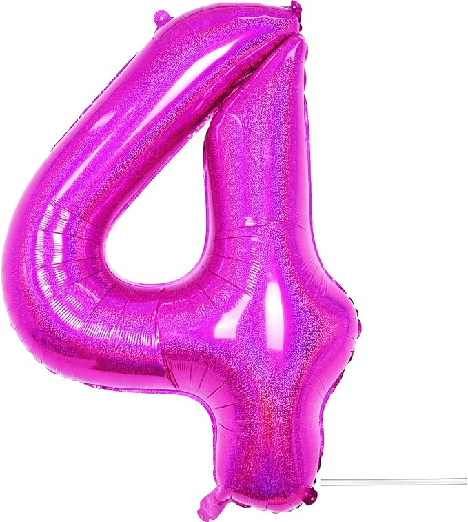 Hot Pink 4 Balloon, 40 Inch Large Laser Hot Pink Foil Helium Number Balloons 0-9 by KYGNE