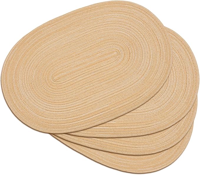 Placemats Set of 4, Woven Oval Braided Dining Table Mats | 12 x 17.5 Inch Size by Noctiflorous