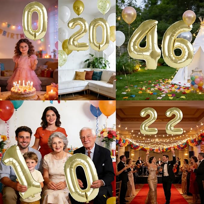 40 Inch Number 46 Balloons for 46th Birthday Party Decorations, 0-100 Champagne - Image 7