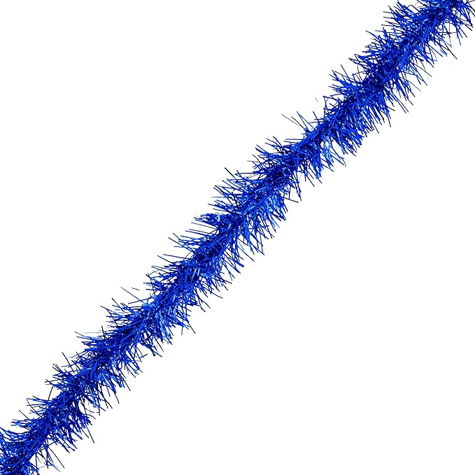 Mandala Crafts Blue Tinsel Garland - Thin Metallic Foil Glitter Mini Garland for Christmas Tree, Party, Wedding Decor, and Holiday Decorations