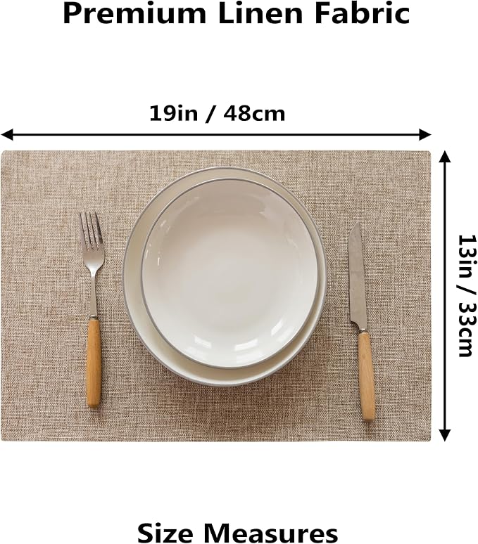 Demetex Table Placemats Linen Place Mats Set of 8 Natural Heat Resistant Cloth - Image 2