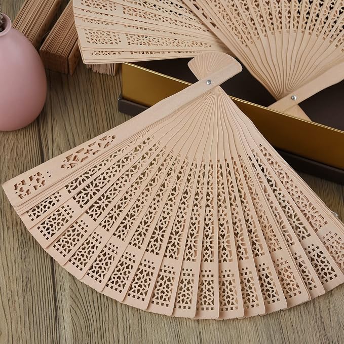 FEPITO 20 Pieces Wooden Handheld Paper Fan | Wooden Folding Fans - Image 5
