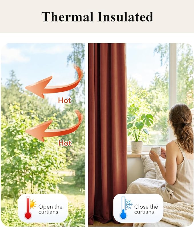 Rust Red Velvet Curtains for Christmas Decor, W52 x L96, 2 Panels | Back Tab - Image 6