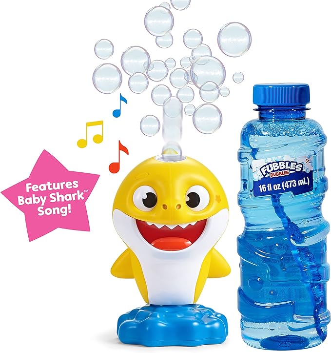 Little Kids Baby Shark NO Spill Musical Bubble Machine,Bubble Toy for Baby, Toddlers and,Amazon Toys Exclusive with 20oz of Extra Bubble Solution 91273E Multicolor
