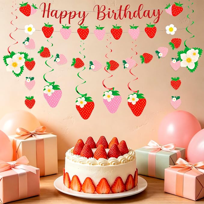 MEETINGU Strawberry Happy Birthday Banner Party Decoration Set, - Image 6