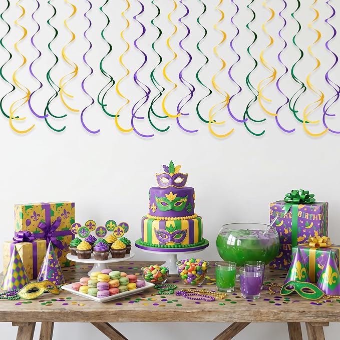 36 Pcs Green Yellow Purple Hanging Swirl Decorations Felt Swirl Streamer Spiral - Image 8