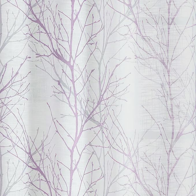 FMFUNCTEX Linen Lilac White Semi Sheer Print Curtains 84 Inch Long 2 Panels | - Image 8