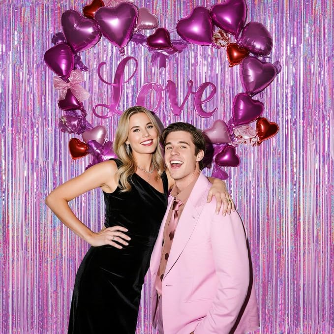 Shimmering Purplish Pink Foil Fringe Curtains - Image 6