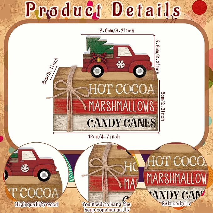 4 Pcs Christmas Table Decorations Red Truck Winter Tiered Tray Decorations Rustic Merry Christmas Table Centerpiece Wooden Books Signs for Office Shelf Classroom Tabletop Bookshelf
