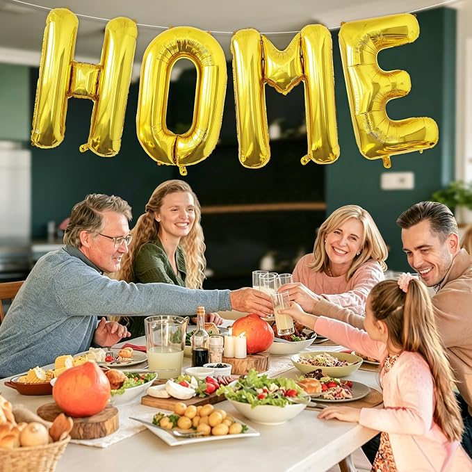 Gold HOME Balloons, 40 Inch HOME Letter Balloons Gold Home Balloon Banner - Image 6