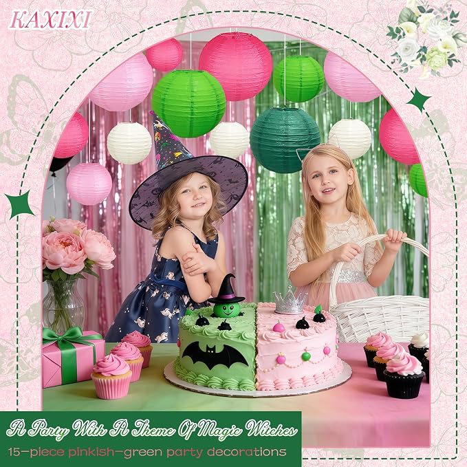 15-Piece Pink Green White Paper Lanterns Party Decorations | 6/8/10-Inch - Image 5