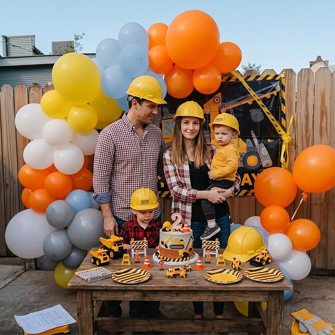 Construction Theme Balloons, 12 inch Orange Yellow Dusty Blue Latex Balloon - Image 4