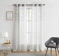 Central Park Leaf Floral Print Metallic Sheer Window Curtain Panel by CentralPark