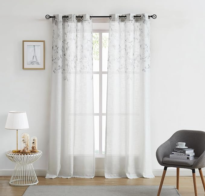 Central Park Leaf Floral Print Metallic Sheer Window Curtain Panel by CentralPark
