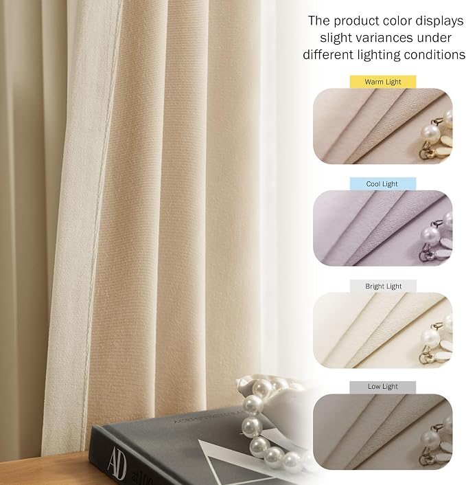 Beauoop Beige Velvet Curtains for Bedroom Living Room 52x108 2 Panels | Soft - Image 5