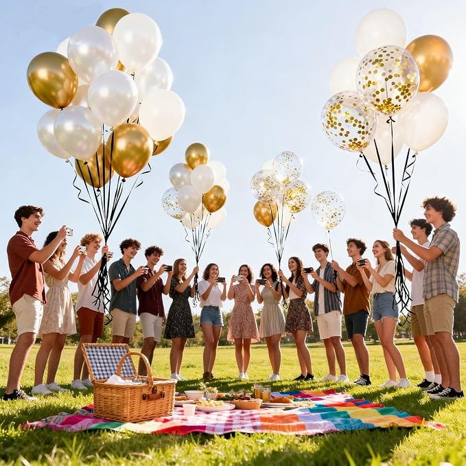 White Gold Balloons 60Pcs 12 Inch Confetti Latex Balloon Kit - Image 4