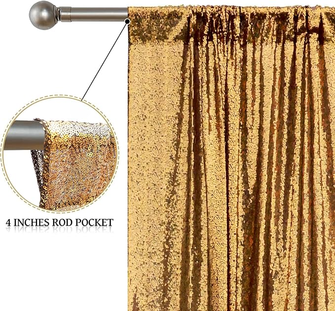 Sugargirl Black Gold Sequin Backdrop Curtain 2 Panels 2FTx8FT Glitter Black - Image 6