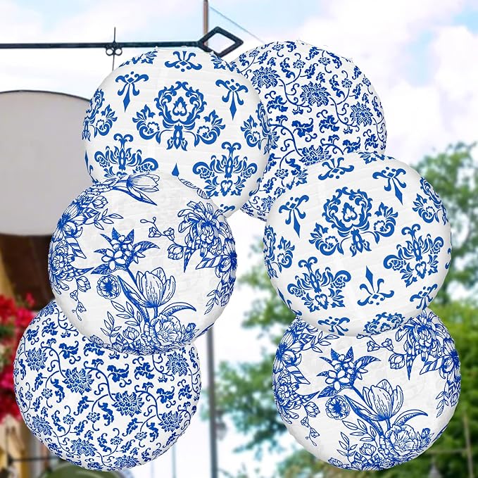Chinoiserie Paper Lantern Celehappy 10 inch Blue and White Porcelain Print - Image 3
