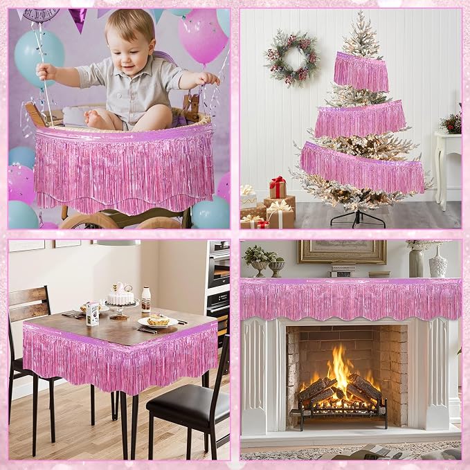 LOLStar Pink Foil Fringe Tinsel Garland, Tinsel Streamers Banner, 6 Pack | 60Ft - Image 4