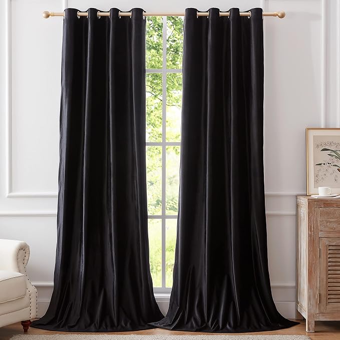 BULBUL Velvet Black Blackout Curtains 102 inch Long by ModernShinyVelvetCurtains