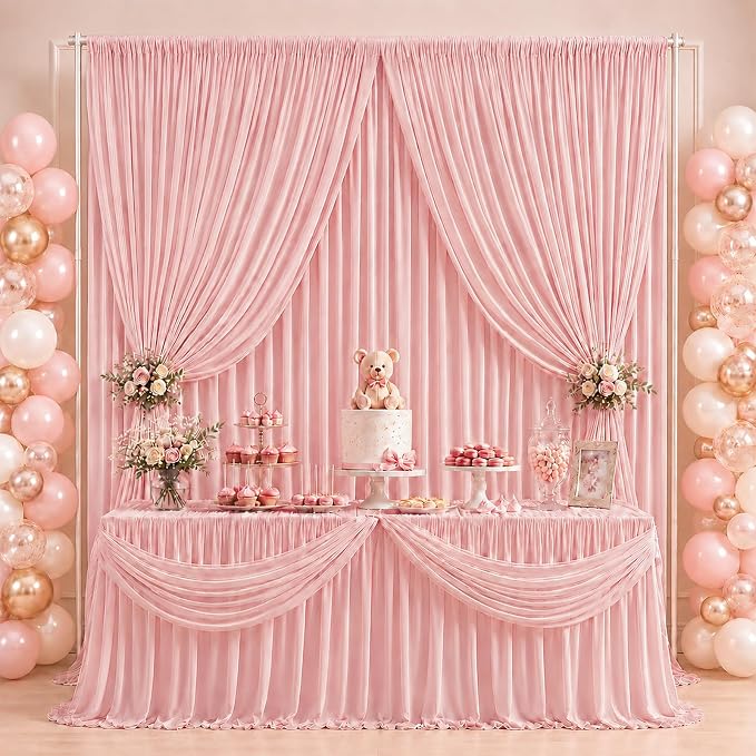 ESGOTBME 10x10ft Wrinkle Free Blush Pink Backdrop Curtain - Image 6