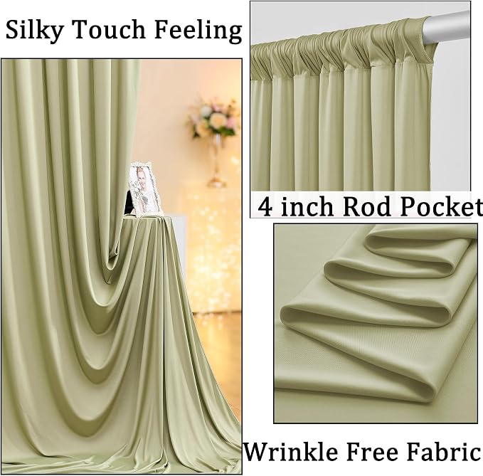 50ftx10ft Wrinkle Free Sage Green Backdrop Curtains - Image 2