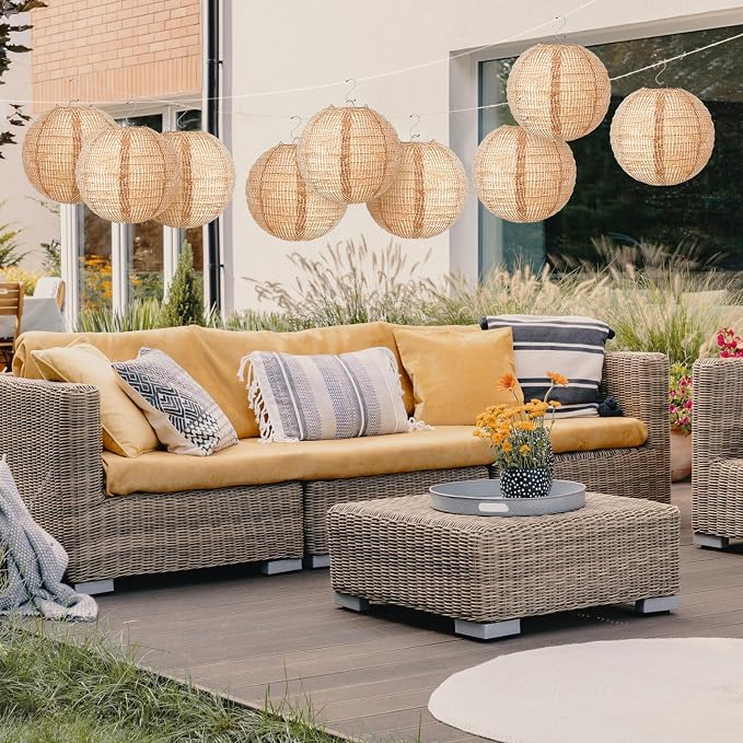 12 Pcs Print Burlap Paper Lanterns Round Chinese Paper Lanterns Farmhouse Boho - Image 6